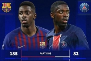 九游-登贝莱巴萨与巴黎数据对比：185场40球41助7冠&amp;82场38球19助5冠